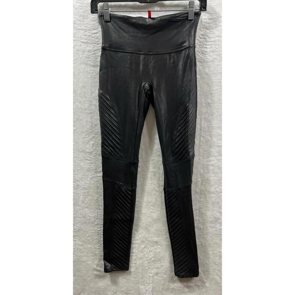 Spanx Moto Faux Leather Leggings Black Size Small S/P Moto Panel High‎ Rise